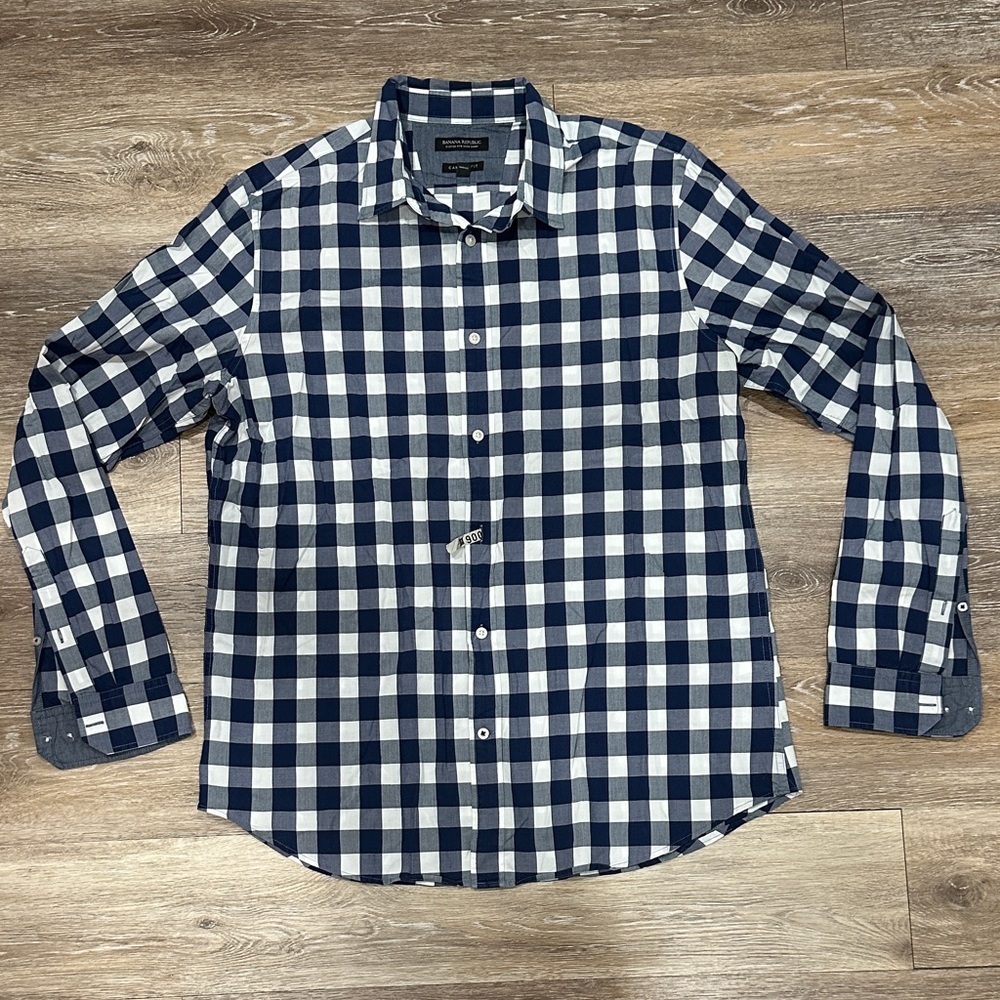 Banana Republic Navy and White Checkered Shirt